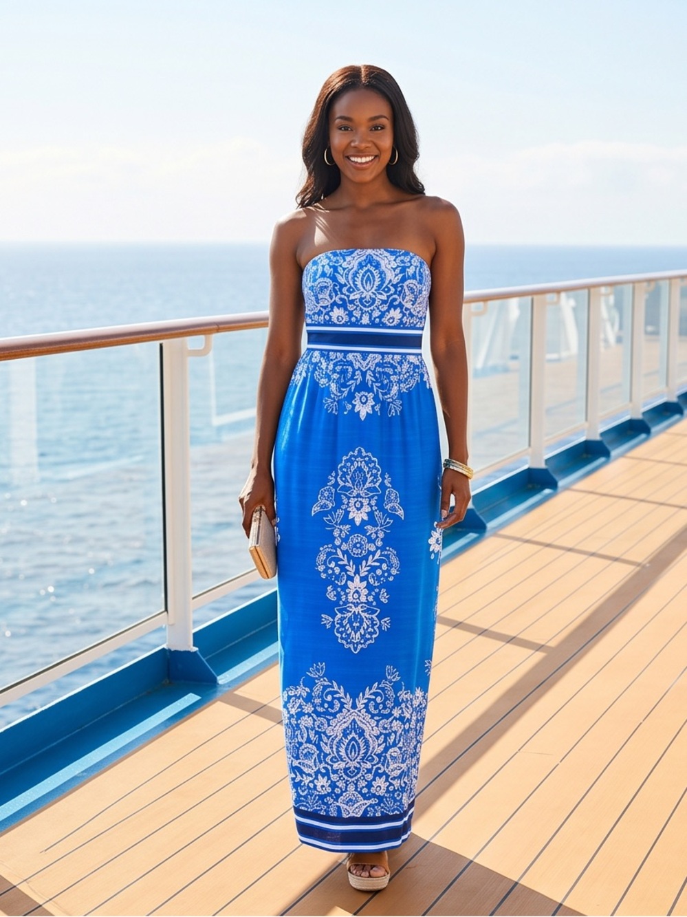 Vineyard Vines Royal Blue and White Strapless Maxi Dress NWT